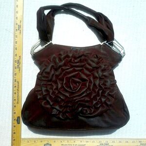 Jimmy Choo Designer Crimson Blood Red Leather Suede Purse Handbag Rosette Design